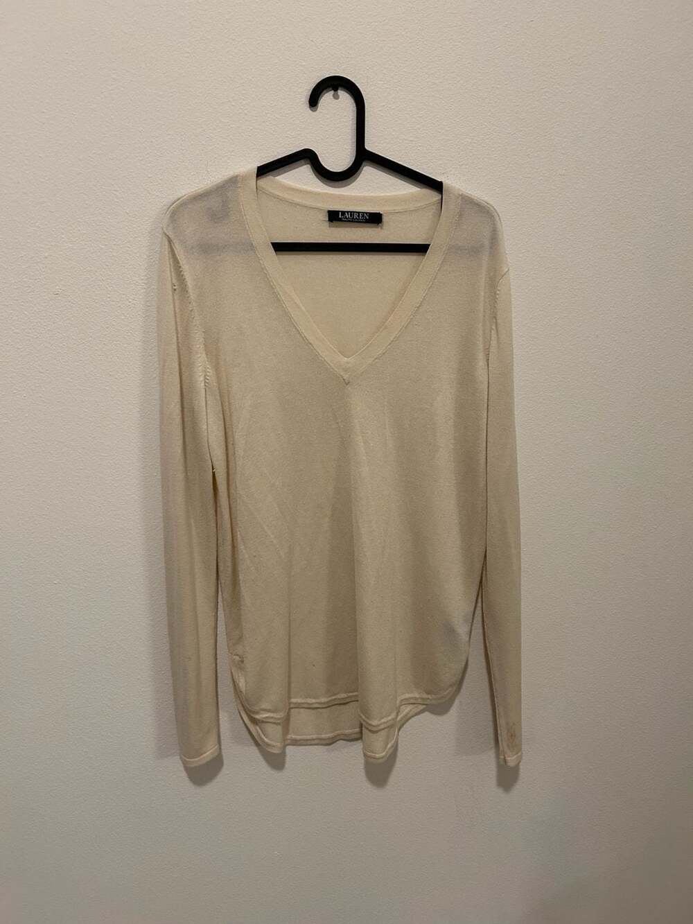 Lauren Ralph Lauren V-Neck Sweater Ivory Modal Silk Blend